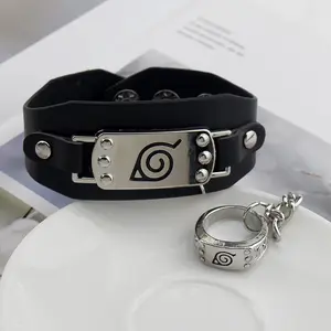 2pcs Anime Ninja Bracelet Necklace With Ring Hatake Kakashi Cosplay Costumes Accessories Bracelet Finger Ring Anime Props