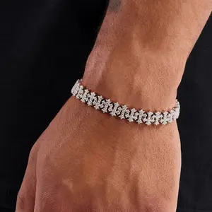 Luxury Moissanite Cross Link Bracelet – Iced Out Brass Silver-Tone Christian Jewelry for Men & Women