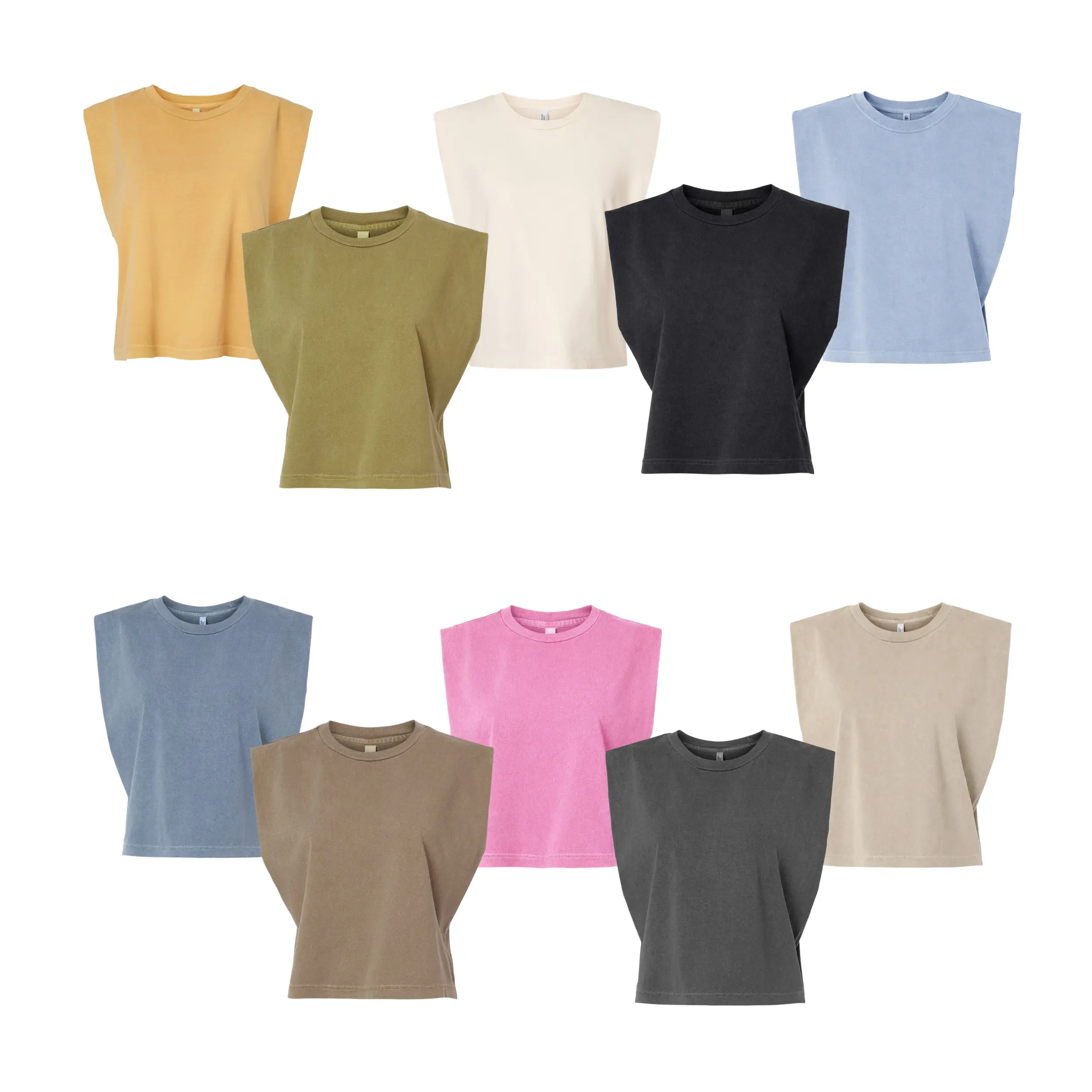 American Apparel Women's Garment-Dyed Muscle T-Shirts - Multi Pack Heavyweight Cotton Sleeveless Undershirts - Relaxed Fit Crew Neck Tank Tops, 6 Assorted Color Tees
