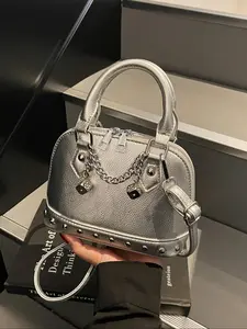 Fashion PU Rivet Chain Shell Bag Y2K Punk Style Mini Handbag, Stylish Plain Color Design, Perfect for Casual, PU Leather Bag, Unique Bags