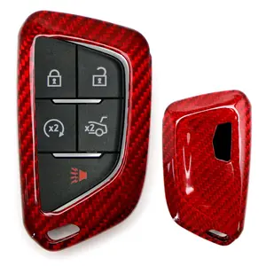 iJDMTOY Real/Genuine Gloss Red Carbon Fiber Key Fob Shell Cover, For 2020-up Cadillac ATS CT4 CT5 CT6 XT4 XT5 XTS Smart Key Fob