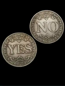 Double-Sided Yes/no Decision-Making Lucky Coin, Antique Silvery- Iron Coin with Ornate Floral Design, Collectible Souvenir Badge, Perfect Gift