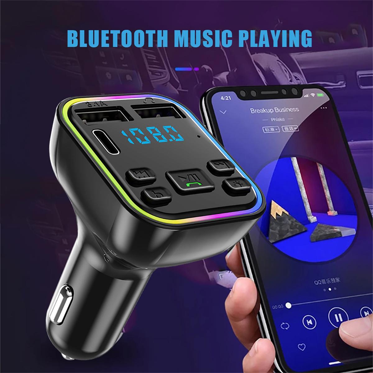 Nuokaiqi Bluetooth 5.3 Car MP3 Player FM Transmitter, 7-Color RGB LED Light & PD/USB-C Fast Charger, TF Card/USB Disk Supported, Lossless Audio Sync Car Must-Haves