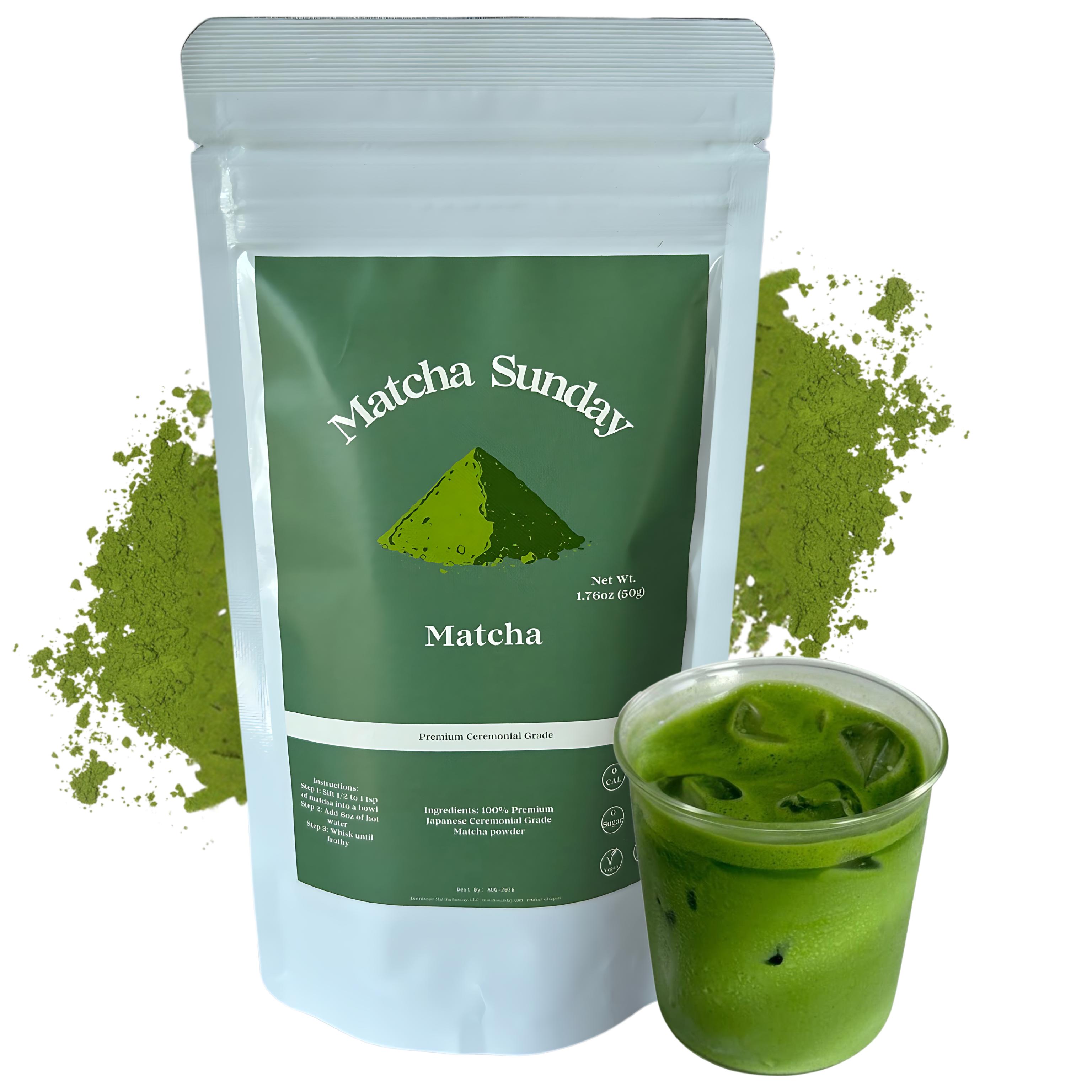Matcha Sunday Ceremonial Grade Matcha Powder (50g/1.75oz) - Traditional Green Tea, Smooth, Vibrant, Savory, Stone Grind