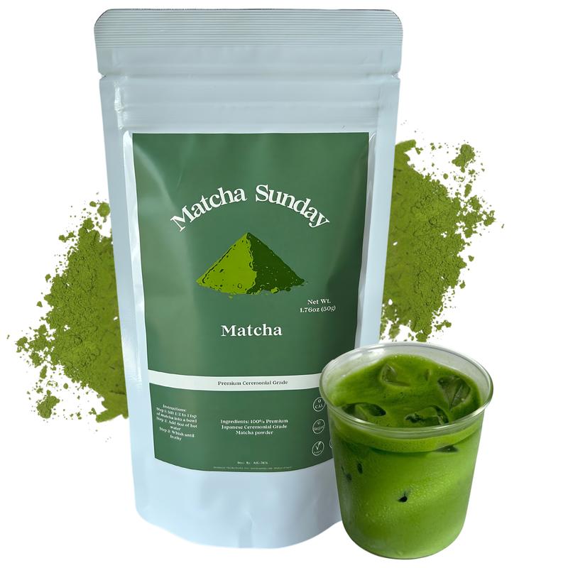 Matcha Sunday Ceremonial Grade Matcha Powder (50g/1.75oz) - Traditional Green Tea, Smooth, Vibrant, Savory, Stone Grind