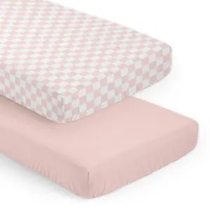 Sweet Jojo Designs 2-Piece Baby Crib Sheets Set (Pink Gingham Checkered Plaid) for Girls, Infant Nursery, Toddler Room - Fitted, Standard Size (Solid Blush and Vintage, Classic, Checkerboard, Retro)