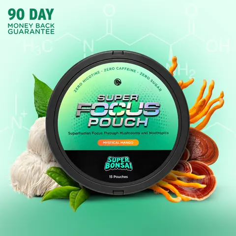 SuperBonsai Herbal Focus Pouches - Vegan-Safe Wellness Supplement, Sugar-Free, Caffeine-Free, Prop 65 Safe, Stress Response, Brain Health Support, Focus Boost