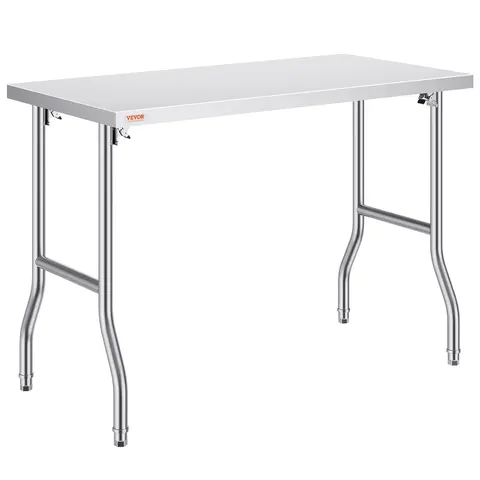 VEVOR NSF Certified Foldable Commercial Prep Table, 48x24x34in SUS201 Steel, 300lbs Load Capacity, Supply Shelf, Trunk-Ready Fold, Outdoor-Ready Restaurant & Home Kitchen Workstation,toolupgrade