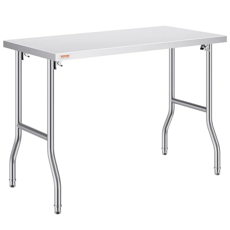 VEVOR NSF Certified Foldable Commercial Prep Table, 48x24x34in SUS201 Steel, 300lbs Load Capacity, Supply Shelf, Trunk-Ready Fold, Outdoor-Ready Restaurant & Home Kitchen Workstation,toolupgrade