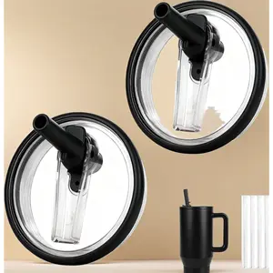 Leak Resistant Flip Straw Lid for HydroJug 40oz Tumbler Traveler BPA Free Dishwasher Safe Replacement Cap Includes 4 Straws Accessories 2 Pack Black