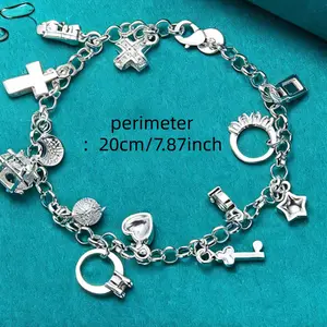 925 Silver plated  7.87‘’ Thirteen Hanging Pieces Bracelet for Women Gift Bracelets  Jewelry Elegant Gift Jewelry for Bracelets
