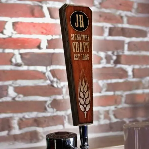 Customizable Natural Oak Beer Tap Handles - 8-in & 10-in (10" Tall) Concave Flare-Cut, Handcrafted in USA, Durable Wooden, for Breweries, Home Brew Man Caves, Pubs, Customizable to Promote Name, Drinkware Accessory Gift