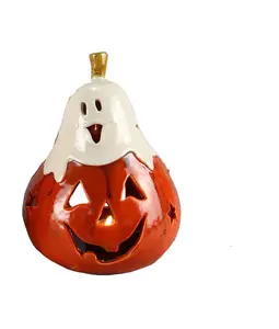 Young's Ceramic Pumpkin Candle Holder, 6.75"
