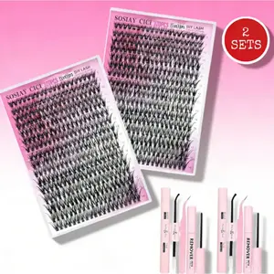 DIY Lash Clusters Kit, 320PCS 40D Curl Individual Lashes, Eyelash Extension Set with Bond Seal Remover & Applicator, 2 Sets Available