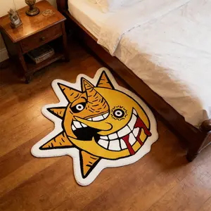 Retro American Style Moon and Sun Pattern Carpet, Vintage Area Rug, Soft Plush Mat for Living Room Bedroom Nursery Game Room, Hand Wash Only