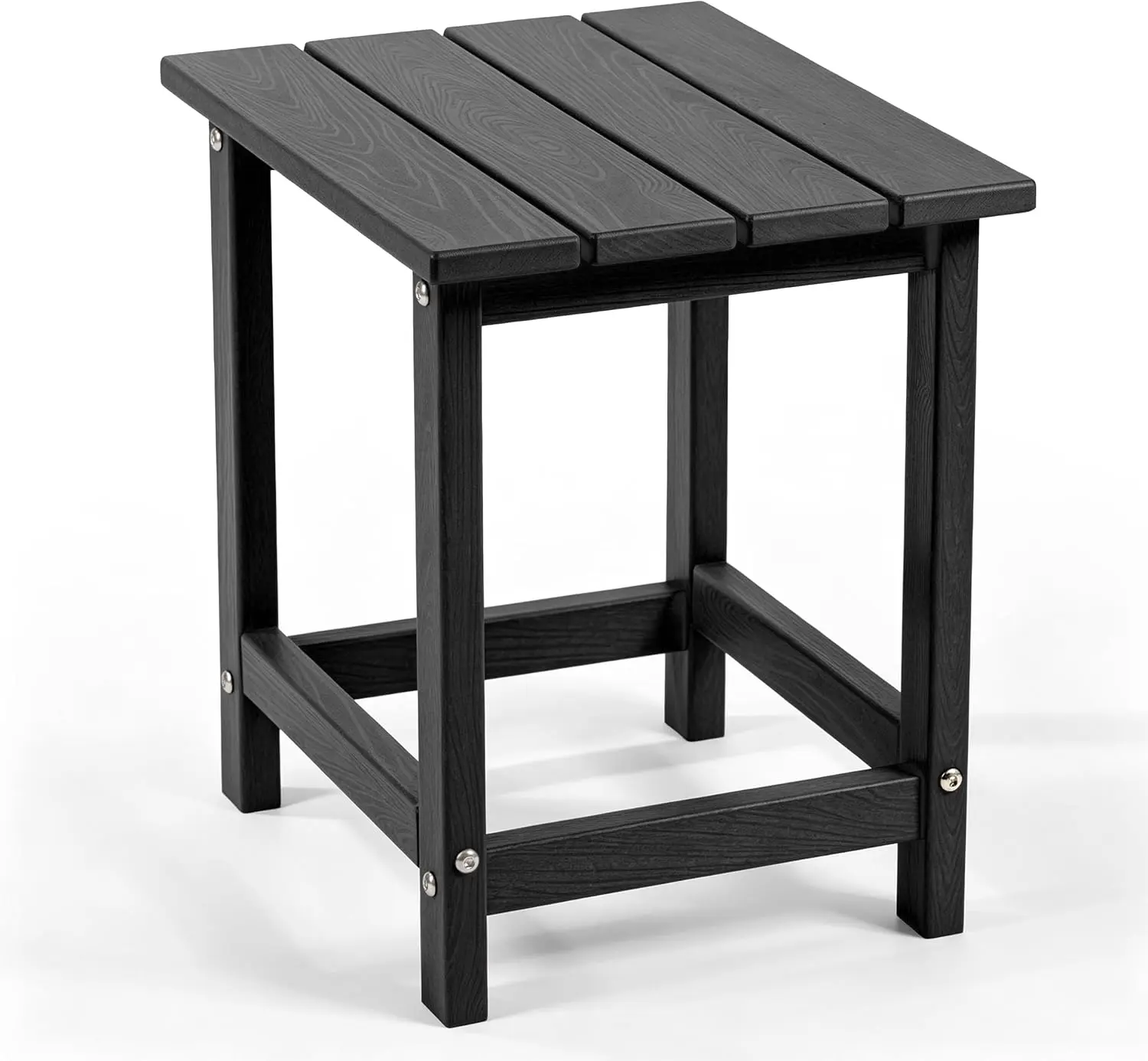 Outdoor Side Table - Rectangular All-Weather HDPE End Table with Wood-Look Finish, Heavy Duty Composite for Patio, Deck & Garden (Black)