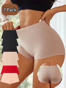 Ladies Mid-Rise Boxer Briefs, Seamless Stretch Fabric Comfortable Underwear, Casual Breathable Knicker, Breathable Basic Safety Shorts, 7 Pack for All Seasons