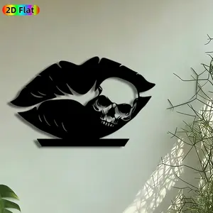 1pc Skull & Lips Metal Wall Art, Gothic Skull Statue Mural, Modern Art Design, Intricate Craftsmanship, Artistic Metalwork, Perfect for Halloween, Housewarming Decor, Perfect for Living Room Studio Bar Decor, Ideal Gift for Gothic Decor Lovers.