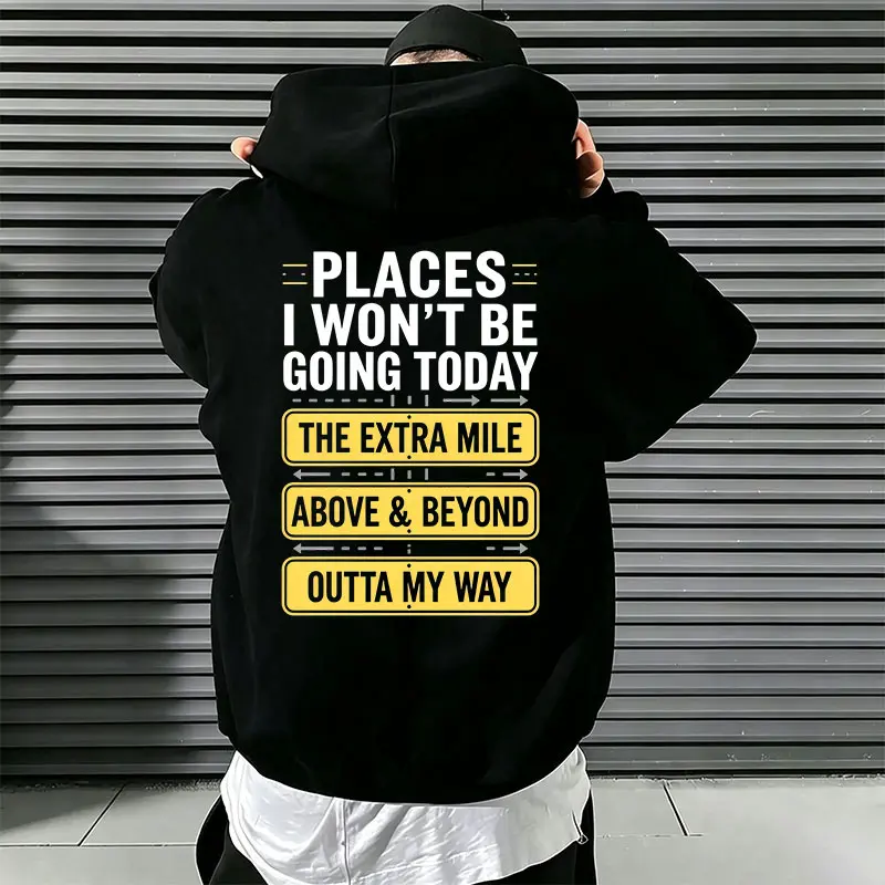 Men’s loose oversized casual pullover hoodie with a fun slogan print on the back