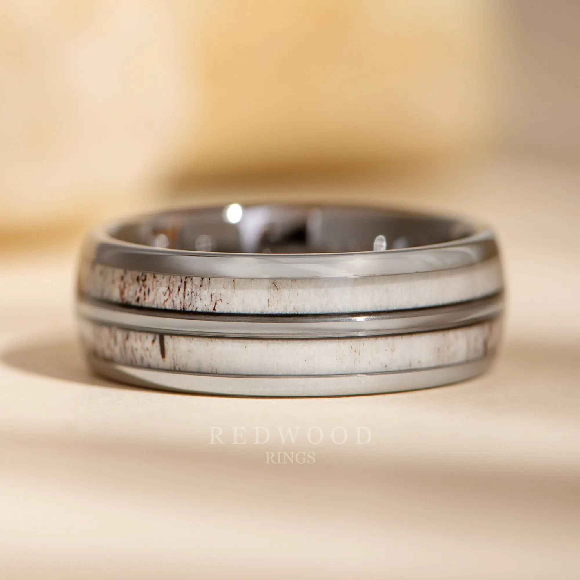 Silver Tungsten Ring, with Dual Antler Inlay - 8MM