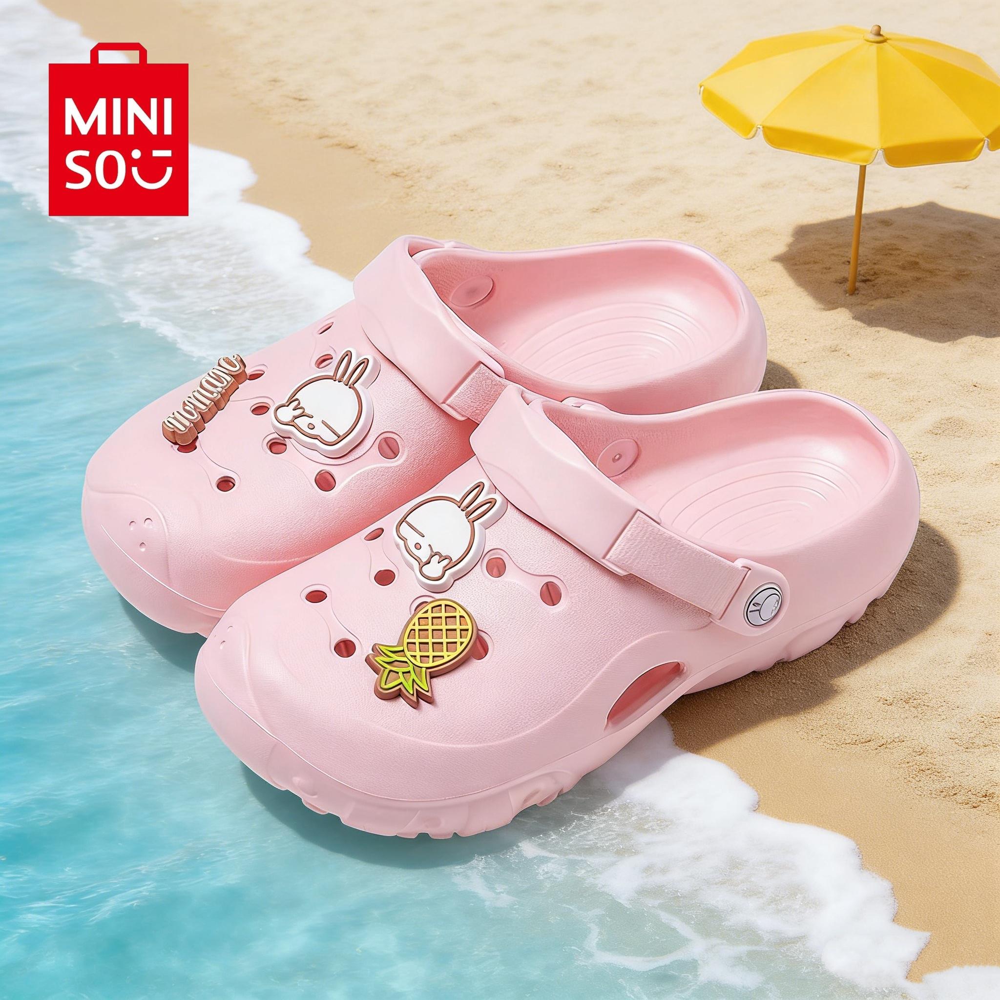 MINISO x Mashimaro Fashion Clogs Breathable Sandals for Home & Beach Summer Essential Cool Comfortable Footwear Slipper Flipflop for Girl Walking Shoes