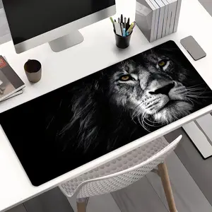Black White Lion Design Extra Large Gameing Mouse Pad,Aesthetic Desktop Decoration Protection Pad,Rubber Pad Non-slip Lock Edge Work Pad,multi-size mouse pad suitable for laptop,desktop computer games, work,family, good gift for boys,girls,kids