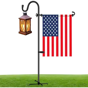 Garden Flag Stand with Shepherd Hooks,50 In Garden Flag Holder with 5 Prong Base,Windproof Yard Flags Pole Holder with Clip and Spring Stoppers for Outside House,Lawn,Yard Decorations