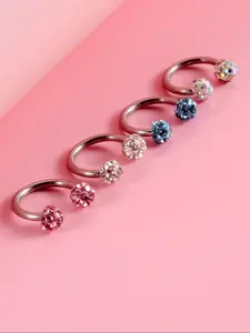 4pc/set Rhinestone Decorated Nose Ring, Nose Rings Hoops, Nose Septum Ring, Lip Ring, Unisex Fashion Punk Body Piercing Jewelry, Stylish Accessory, Nose Piercings Kit