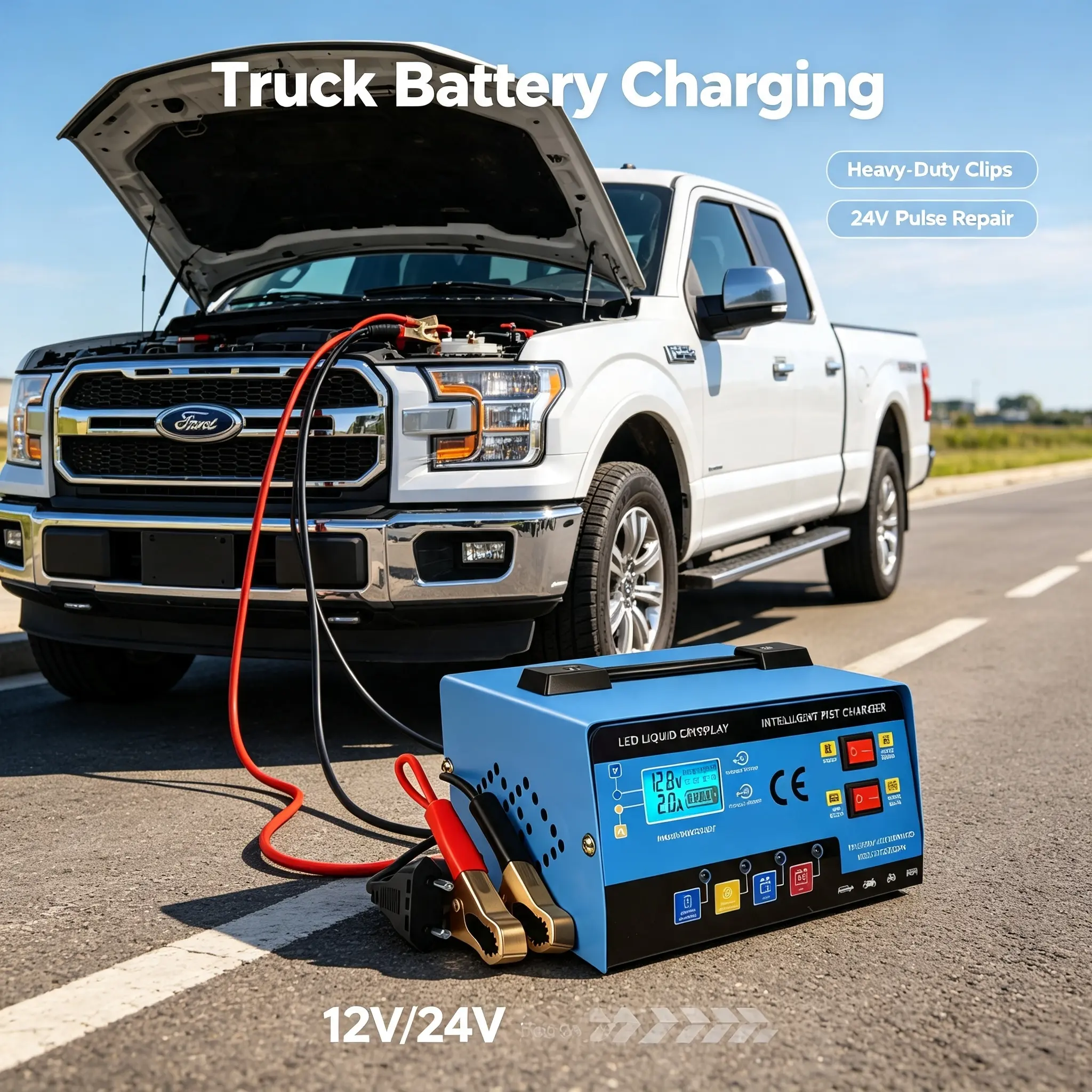 Intelligent 12V-24V Pulse Desulfation Trickle Charger, Car Battery Repair Maintainer with LCD Display, Auto Stop & Reverse Protection for Automotive, Motorcycle Lead-Acid Batteries, solar generator, law m mower, universal switch