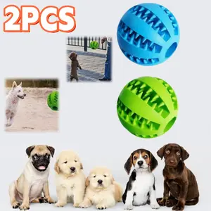 2pcs Toy Ball Interactive Dog Chew Toy Rubber Food Ball Puppy Teething Food, Treat Feeder Tooth Cleaning Ball Bite Resistant Pet Exercise Interactive Dog Toys 2.8 Inches IQ Training ﻿