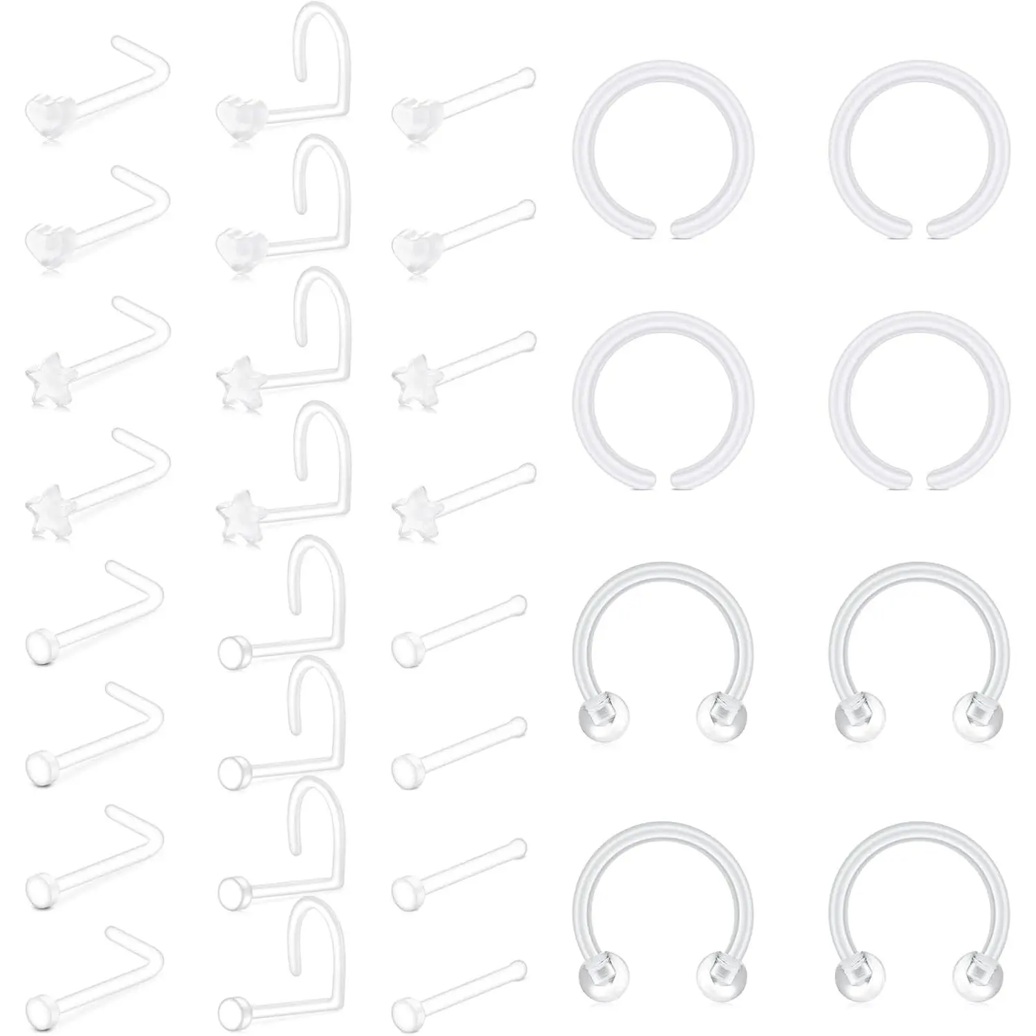 18G 20G Clear Bioflex  Pin Nose Ring Stud Retainer    Top Flat 2mm for Women Men