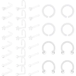 18G 20G Clear Bioflex  Pin Nose Ring Stud Retainer    Top Flat 2mm for Women Men
