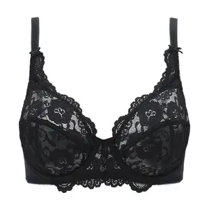 VANEVER Women's Lace Underwire Unlined Full Coverage Bra - Microfiber, Black, Corset Design, Full-Cup Wired Support, Adjustable Straps, Premium Lace Material