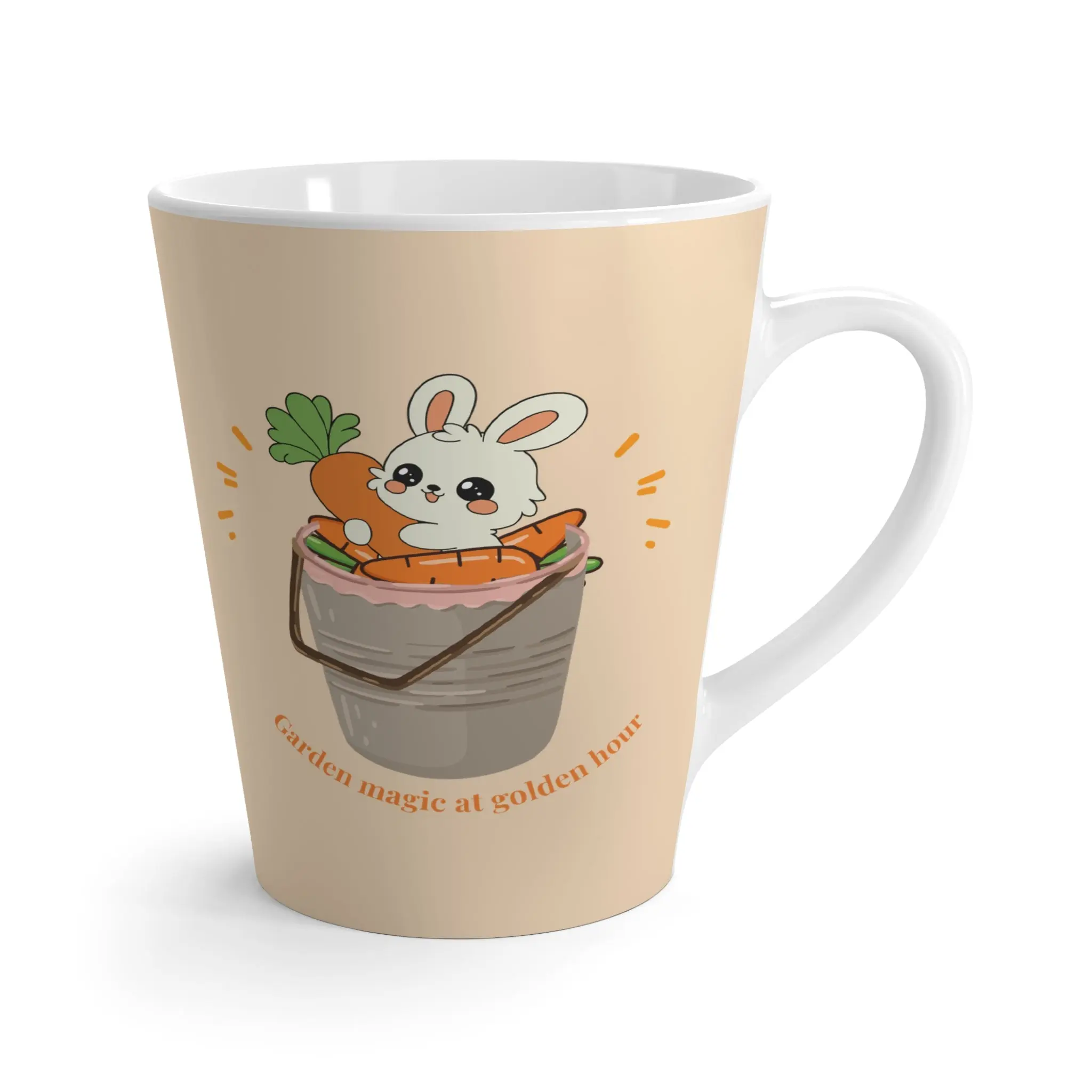 Cute Rabbit Latte Mug — Cute Garden Bucket Carrot Design Coffee Cup