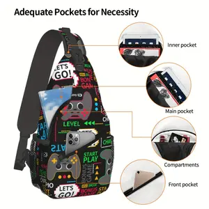 [Made in US] Crossbody Chest Bag Hiking Video Game Controllers Shoulder Bag Polyester Composite Cloth High-Density Durable Large Capacity for iPad Books Clothes Cameras Travel Beach Fishing