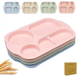 Large 12 Inch Divided Plates for  Adults, Wheat Straw Portion Control Plate, Reusable Plastic Compartment Plates,Unbreakable Dinner Plates Dessert Plates, BPA Free