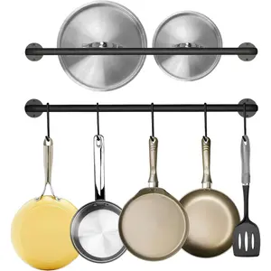 Wall-Mounted Steel Kitchen Utensil Rack Organizer Pot Pans Wall Holder with Ten Hanging Hooks, 2 Pack