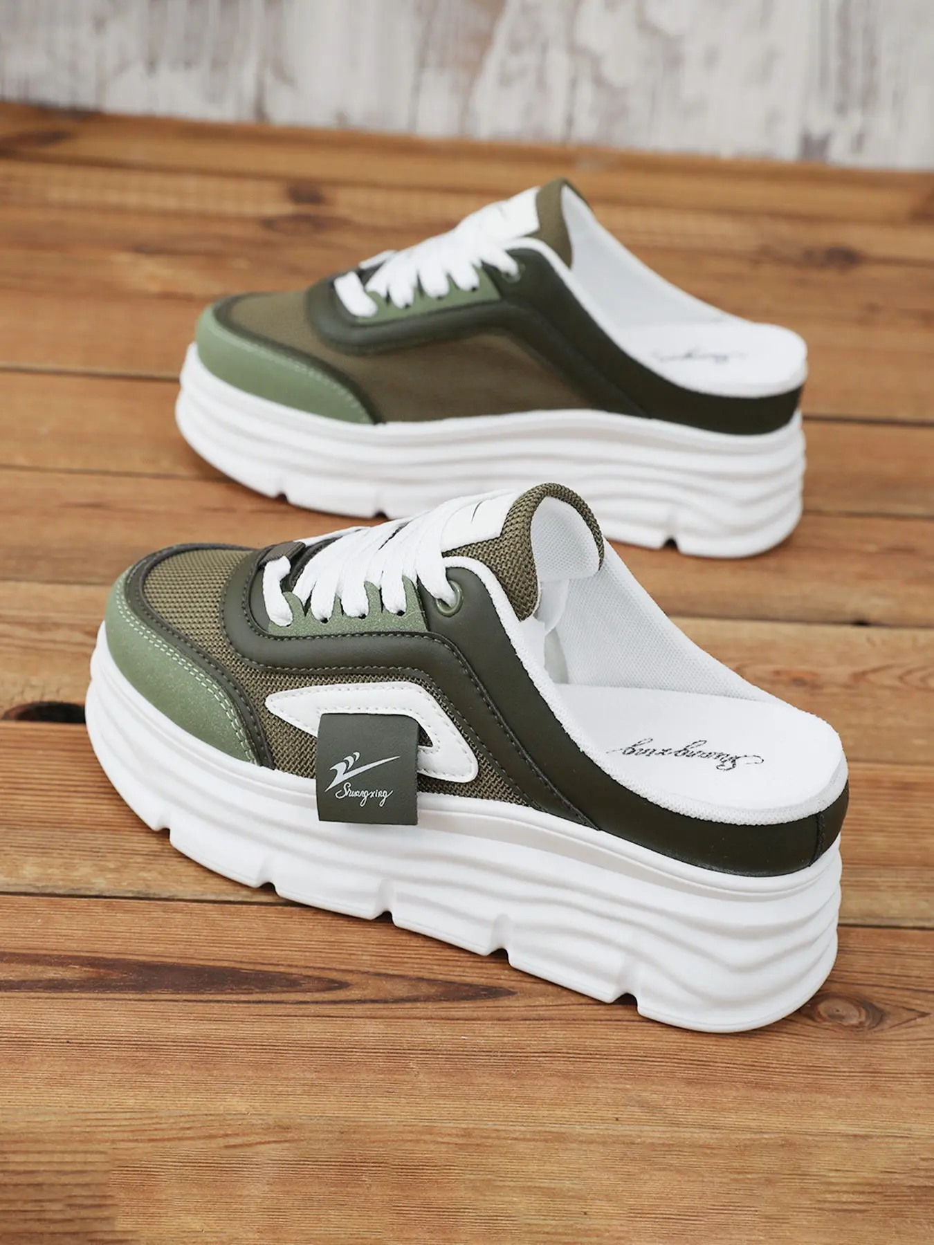 New Summer Autumn Women's Casual Shoes, Thick Rubber Sole Comfortable Mesh Breathable, Height Increase 8cm, Party Slip-On Sandals, Thick Sole Mules, Thick Soled Mules