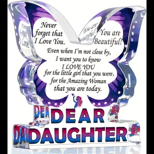 Butterfly Design Clear Acrylic Ornament, Creative Desktop Decoration, Inspirational Gift for Daughter, Birthday Gift for Daughter