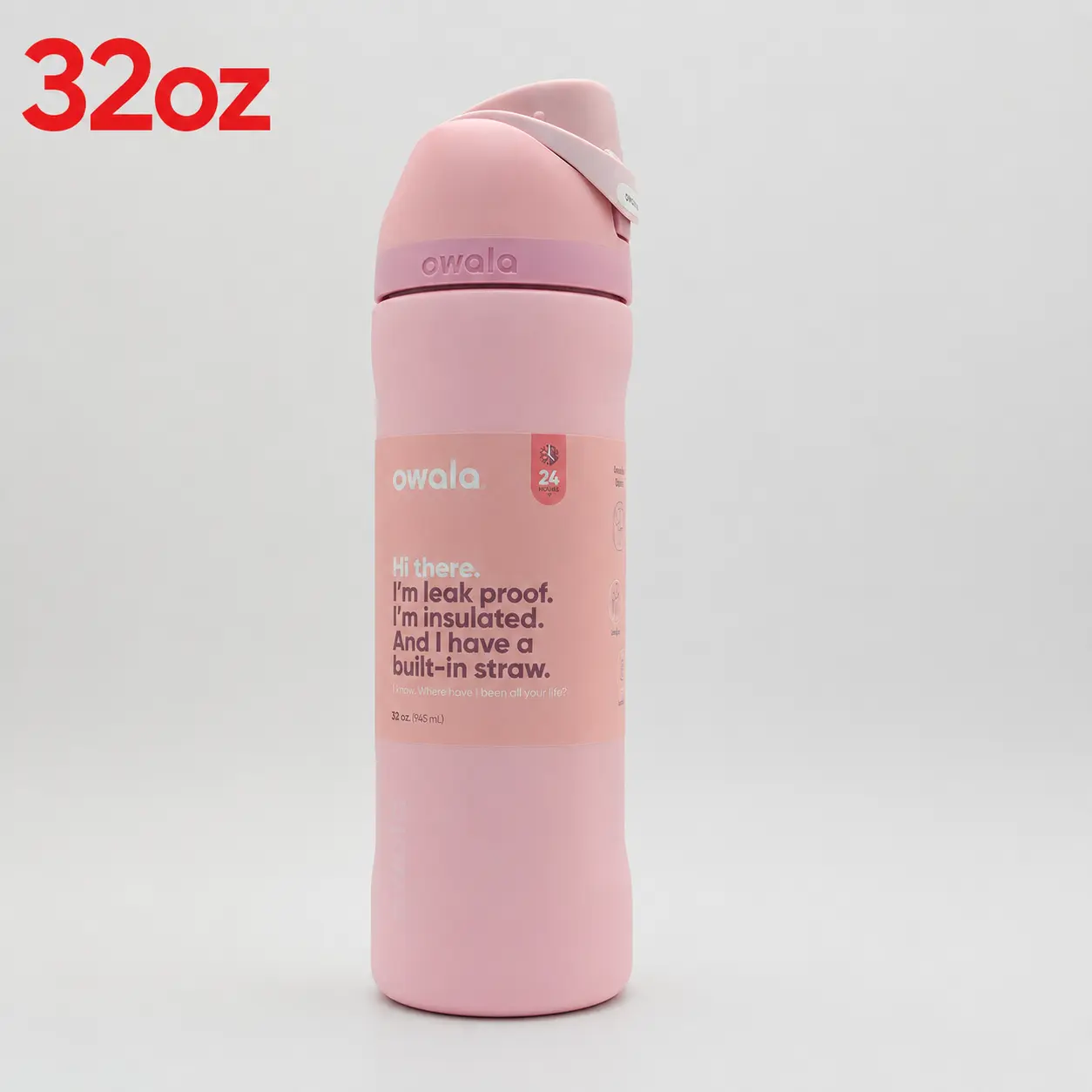 Owala FreeSip 32 oz Insulated Stainless Steel Water Bottle with Built-in Straw, Leak-Proof Reusable Sports Bottle - Pink