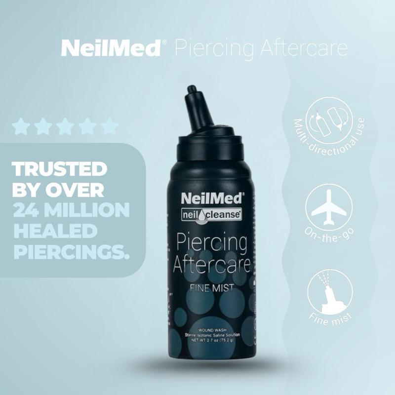 NeilMed Piercing Aftercare Fine Mist Spray 75ml Sterile Saline Solution for Gentle Piercing Aftercare - Healing Vegan & Preservative-Free Moisturizers Cleansing Hydrating Moisture