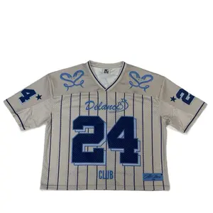 Delanci Rising All-Star Mesh Striped Jersey, Number 24, Navy/White/Cream Color Scheme, Short Sleeves, "CLUB" Text, Number 4