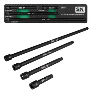 SK 4-Pack Impact Socket Extension Set, 3", 6", 10", 15" Extension Set, Premium Cr-Mo Steel with Black Manganese Phosphate Coating