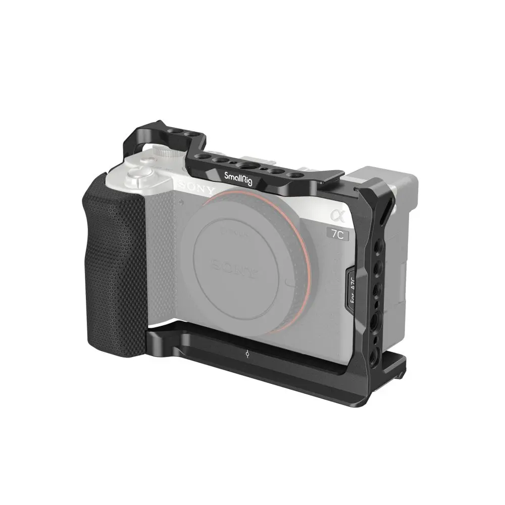SmallRig Camera Cage for Sony A7C, with Silicone Side Handle - 3212B, Camera Gimbal Stabilizer Accessories with 1/4"-20 Threaded & Built-in 1/4"-20 Threaded Holes, Cold Shoe Extension 2879