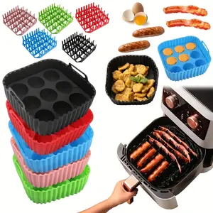[Premium Air Fryer Silicone Set] 1set Premium Square Air Fryer Silicone Set - BPA-Free, Dishwasher Safe - 9-Cavity Cake Mold, Bacon & Hot Dog Rack, Air Fryer Pan - Compatible With 7QT+ Air Fryers