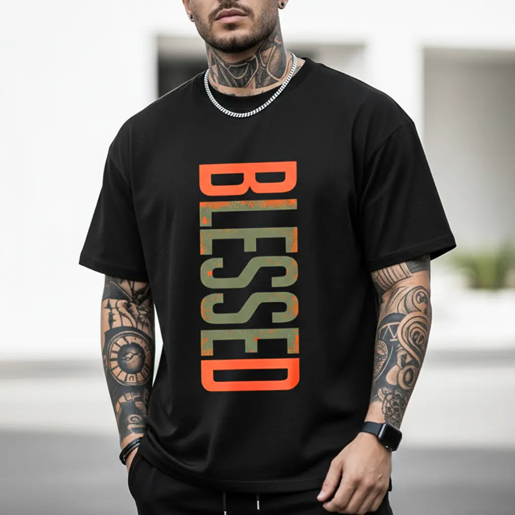 Men's Plus Size Casual Crew Neck T-Shirt - Geometric-Pattern, Smooth Cotton Knit Fabric, Medium Stretch - Short Sleeve Tee for Leisure & Everyday Wear |   Breathable Comfort Fit |   Machine Washableoversized gym shirts