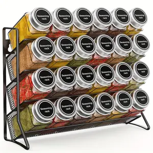 4-Tier Metal Spice Rack Organizer with Multi-Function Storage for Countertop, Cabinet, and Pantry - Wall-Mounted, Powder Coated Finish (Spice Bottles Not Included), Kitchen Organization | Modern Kitchen Accessory | Spice Rack for Kitchen
