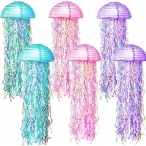 6-Pack Jellyfish Paper Lanterns - Versatile Lantern Decoration with Glitter for Weddings, Birthdays,  Themes,  Showers and Under The Sea Parties 10", , Green,