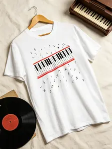 T-shirt featuring a piano and musical notes—the same style worn by Michael Jackson  LUqian