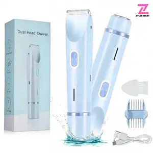 Dual-Head Rechargeable Bikini Shaver Blue For Women 2025 New Glow Aura Bikini Trimmer, 2 in 1 Painless Electric Razors for Silk Skin, Replaceable Lady Facial Razor Smooth Water Proof Hair Removal